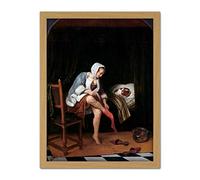 Artery8 Steen Woman At Her Toilet Bathing Cat Painting Artwork Framed Wall Art Print 18X24 Inch