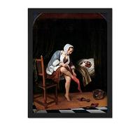 Artery8 Steen Woman At Her Toilet Bathing Cat Painting Artwork Framed Wall Art Print 18X24 Inch