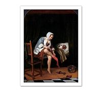 Artery8 Steen Woman At Her Toilet Bathing Cat Painting Artwork Framed Wall Art Print 18X24 Inch
