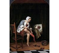 Artery8 Steen Woman At Her Toilet Bathing Cat Painting Premium Wall Art Canvas Print 18X24 Inch