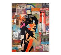 Artery8 Stencil On City Poster Wall Young Woman Portrait Over Flyposter Adverts Vibrant Colourful Bold Pop Art Modern Painting Large Wall Art Poster Print Thick Paper 18X24 Inch