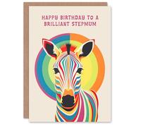 Artery8 Stepmum Happy Birthday Card Fun Rainbow Zebra Stripes Bauhaus Bright Funky For Her Greeting Card
