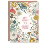 Artery8 Stepmum Happy Birthday Card Modern Floral Wildflower Boho Elegant Botanical For Her Greeting Card
