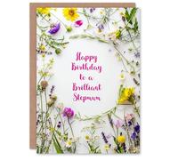 Artery8 Stepmum Happy Birthday Card Simple Spring Meadow Wildflowers Floral For Her Greeting Card