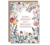 Artery8 Stepsister Happy Birthday Card Summer Meadow Floral Blooms Plants Garden Flowers For Her Greeting Card