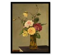 Artery8 Still Life Bouquet Roses in a Vase Latour Framed Wall Art Print | Size: A4 Artery8 Multicolor A4