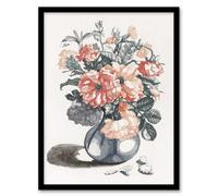 Artery8 Still Life Pink Roses In Glass Vase Teyler Framed Wall Art Print 12X16"
