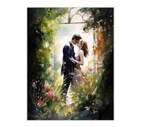 Artery8 Stolen Kiss Watercolour Painting Secret Garden Lovers Kissing Among Flowers Bedroom Art Extra Large XL Wall Art Poster Print