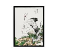 Artery8 Stork & Pine Tree Japanese Framed Canvas Wall Art Print Kashu | Size: W12" x H16" Artery8 Multicolor W12" x H16"