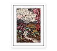 Artery8 Storm Brewing over River Landscape with Pink Trees Artwork Framed Wall Art Print 18X24 Inch