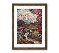 Artery8 Storm Brewing over River Landscape with Pink Trees Artwork Framed Wall Art Print 18X24 Inch