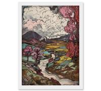 Artery8 Storm Brewing over River Landscape with Pink Trees Artwork Framed Wall Art Print A4