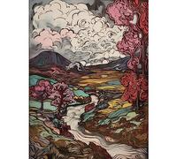 Artery8 Storm Brewing over River Landscape with Pink Trees Extra Large XL Wall Art Poster Print