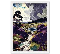 Stormy Clouds over Stream Wild Scottish Landscape Artwork Framed Wall Art Print A4 Artery8 White One Size