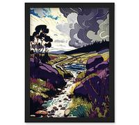 Stormy Clouds over Stream Wild Scottish Landscape Artwork Framed Wall Art Print A4 Artery8 Black One Size