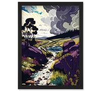 Artery8 Stormy Clouds over Stream Wild Scottish Landscape Artwork Framed Wall Art Print A4 in Black Artery8 Black