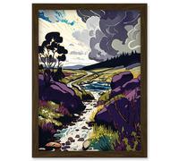 Artery8 Stormy Clouds over Stream Wild Scottish Landscape Artwork Framed Wall Art Print A4 in Brown Artery8 Brown