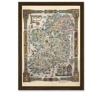 Artery8 Story Map of Ireland Colortext 1936 Historic Pictorial Artwork Framed Wall Art Print A4