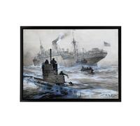 Artery8 Stower WWI U boat Sinking of Linda Blanche Framed Canvas Wall Art Print in Grey | Size: W18" x H24" Artery8 Grey W18" x H24"