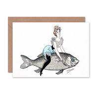 Artery8 Strange Lady Riding Fish Bizarre Art Blank Just to Say Card Artery8 Multicolor