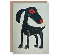 Artery8 Strange Puppy Dog Lover Quirky Animal Block Print Birthday Card in Black Artery8 Black