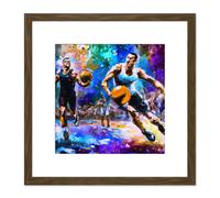 Artery8 Street Basketball Baller Courtside Colourful Splatter Abstract Oil Painting Square Wooden Framed Wall Art Print Picture 8X8 Inch in Brown Artery8 Brown