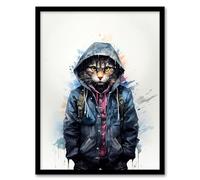 Artery8 Street Cat Lovers Gift Watercolour Pet Portrait Painting Artwork Artwork Framed Wall Art Print A4