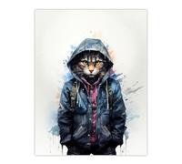 Artery8 Street Cat Lovers Gift Watercolour Pet Portrait Painting Artwork Large Wall Art Poster Print Thick Paper 18X24 Inch
