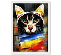Artery8 Street Cat Third Eye Psy-Fi Portrait Artwork Framed Wall Art Print A4 in White Artery8 White