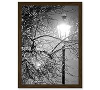 Artery8 Street Lamp Paris France Winter Night Black White A4 Artwork Framed Wall Art Print