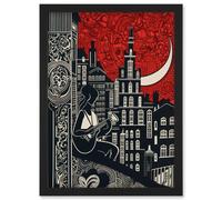 Street Musician Guitarist in Edinburgh Cityscape Artwork Framed Wall Art Print A4 Artery8 Black One Size