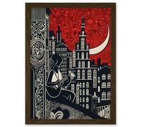 Street Musician Guitarist in Edinburgh Cityscape Artwork Framed Wall Art Print A4 Artery8 Brown One Size