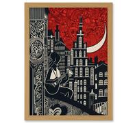 Artery8 Street Musician Guitarist in Edinburgh Cityscape Artwork Framed Wall Art Print A4