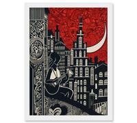 Street Musician Guitarist in Edinburgh Cityscape Artwork Framed Wall Art Print A4 Artery8 White One Size