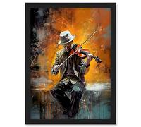 Artery8 Street Musician Playing Jazz Music on his Violin Artwork Framed A3 Wall Art Print
