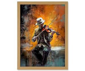 Artery8 Street Musician Playing Jazz Music on his Violin Artwork Framed Wall Art Print A4