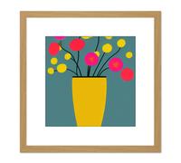 Artery8 Striking Modern Abstract Boho Flowers In Vase Illustration Square Wooden Framed Wall Art Print Picture 8X8 Inch in Light Oak Artery8 Light Oak