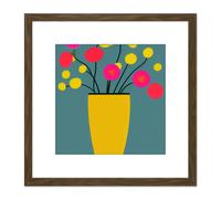 Artery8 Striking Modern Abstract Boho Flowers In Vase Illustration Square Wooden Framed Wall Art Print Picture 8X8 Inch in Brown Artery8 Brown