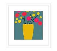 Artery8 Striking Modern Abstract Boho Flowers In Vase Illustration Square Wooden Framed Wall Art Print Picture 8X8 Inch in White Artery8 White