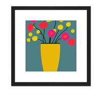 Artery8 Striking Modern Abstract Boho Flowers In Vase Illustration Square Wooden Framed Wall Art Print Picture 8X8 Inch in Black Artery8 Black