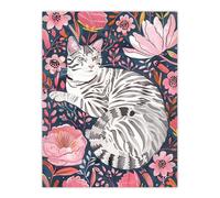 Artery8 Striped Cat Laying in Pink Wildflowers Watercolour Wall Art Print | Size: W12" x H16" Artery8 Pink W12" x H16"