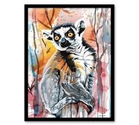 Artery8 Striped Lemur in Abstract Rainforest Sunset Living Room Artwork Framed Wall Art Print A4