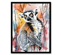 Artery8 Striped Lemur in Abstract Rainforest Sunset Living Room Artwork Framed Wall Art Print 18X24 Inch