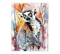 Artery8 Striped Lemur in Abstract Rainforest Sunset Living Room Extra Large XL Wall Art Poster Print