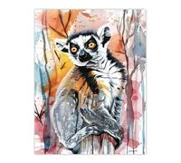 Artery8 Striped Lemur in Abstract Rainforest Sunset Wall Art Print | Size: W12" x H16" Artery8 Multicolor W12" x H16"