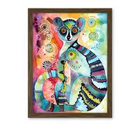 Artery8 Striped Ring-Tailed Lemur Multicoloured Folk Art Watercolour Painting Artwork Framed Wall Art Print 18X24 Inch