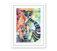 Artery8 Striped Ring-Tailed Lemur Multicoloured Folk Art Watercolour Painting Artwork Framed Wall Art Print 18X24 Inch