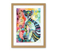 Artery8 Striped Ring-Tailed Lemur Multicoloured Folk Art Watercolour Painting Artwork Framed Wall Art Print 18X24 Inch