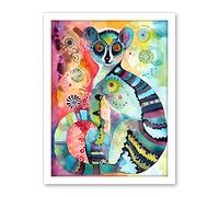 Artery8 Striped Ring-Tailed Lemur Multicoloured Folk Art Watercolour Painting Artwork Framed Wall Art Print 18X24 Inch