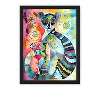 Artery8 Striped Ring-Tailed Lemur Multicoloured Folk Art Watercolour Painting Artwork Framed Wall Art Print 18X24 Inch